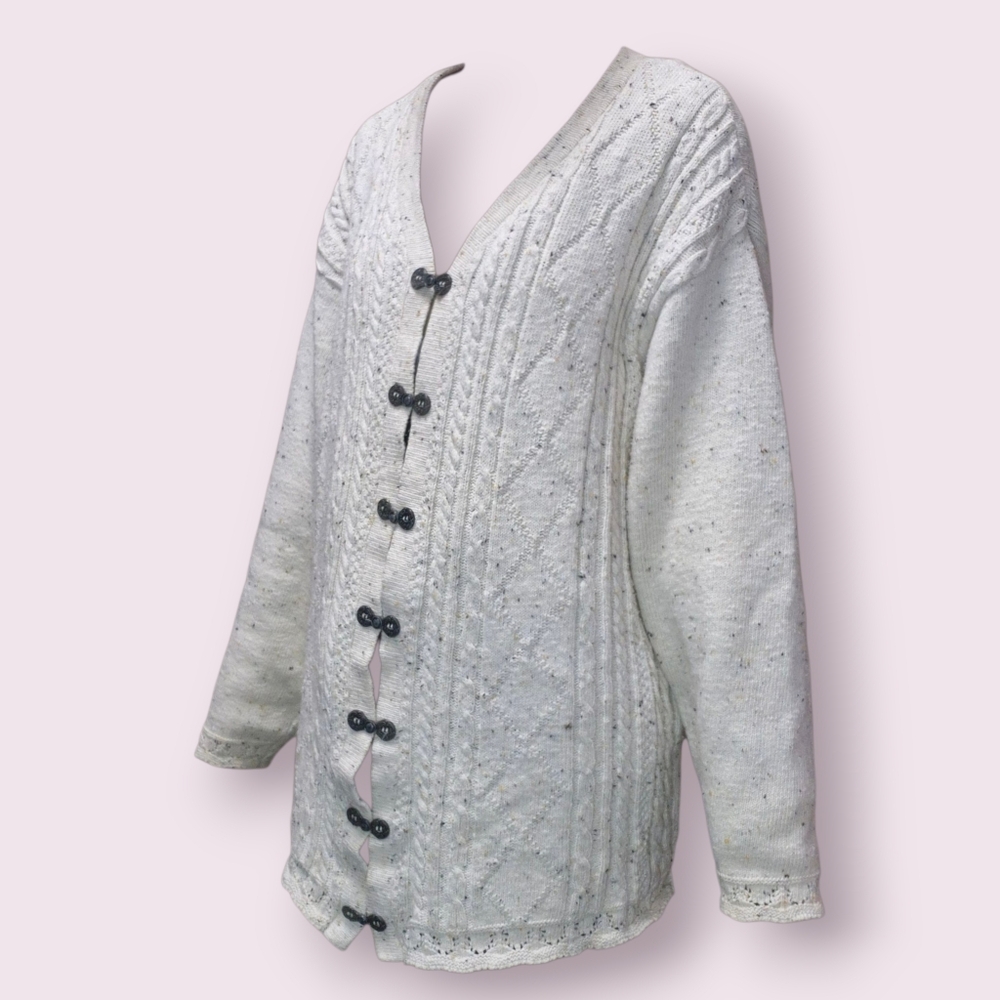 80's Grace Oversized Speckeled Ivory Grandmacore Cable Knit Sweater 100% Cotton